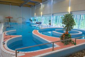 a large indoor swimming pool with two swimming lanes at Värska Veekeskuse hotell in Väike-Rõsna