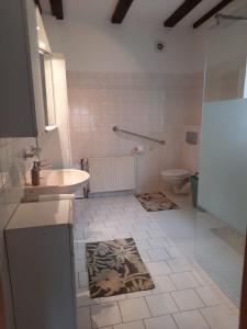 a bathroom with a sink and a toilet at Ferienhaus in Clenzer Schweiz in Clenze