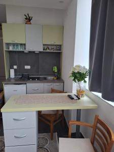 a kitchen with a table with chairs and a counter top at Sremica in Vrnjci
