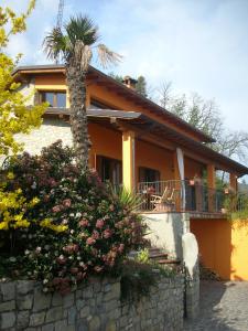 dom z palmą przed nim w obiekcie Villa Susina Casa Vacanze w mieście Toscolano Maderno
