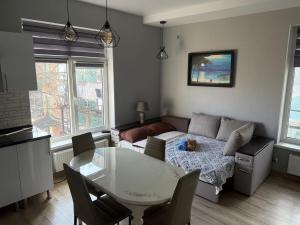 a living room with a couch and a table at Garsoniera Soroca in Soroca
