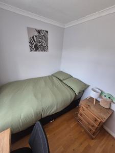 a bedroom with a green bed and a table at Rome avenue in Abingdon