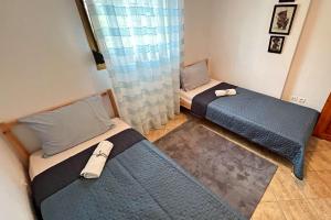 a room with two beds and a window at Finikas Garden Home in Karianí