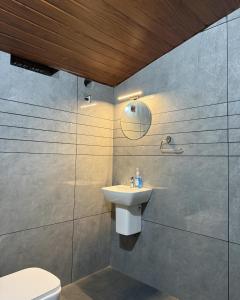 a bathroom with a sink and a toilet at Pebbles in Thirunelli