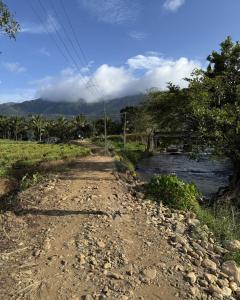 a dirt road next to a body of water at Pebbles in Thirunelli