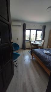 a bedroom with a bed and a table and chairs at Studio Sanja Knez in Soko Banja