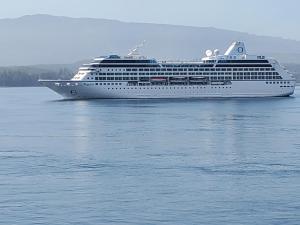 a large cruise ship in the water at The Orca Inn in Alert Bay