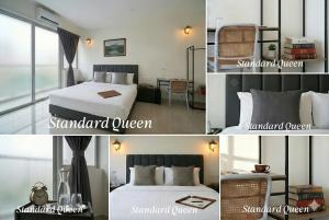 a collage of four pictures of a hotel room at Lulala Boutique Hotel in Gerik