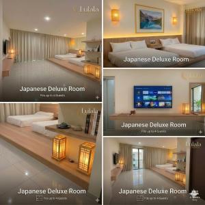 four different views of a hotel room at Lulala Boutique Hotel in Gerik