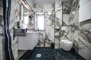 a bathroom with a toilet and a sink at MVSV Apartment in Kamnik +21 photos