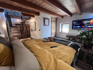 a bedroom with a large bed with a couch at Little Wild House in Saint Vincent