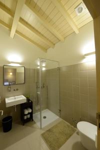 a bathroom with a shower and a toilet and a sink at Casa de Docim in Fafe