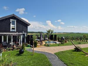 a house with a view of a vineyard at Domek Dolina Żurawia in Borzynowo