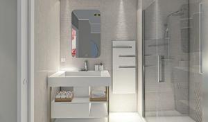 a white bathroom with a sink and a shower at Le VIBES RESORT By AGN "réservé aux couples" in Cap d'Agde +49 photos