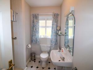 a bathroom with a toilet and a sink and a mirror at Lugdine Lodge in Glengarriff