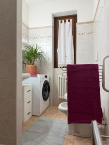a bathroom with a washing machine and a washer at Casa Alba sul Lago in Dervio
