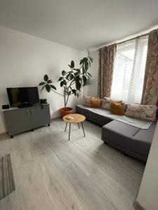 a living room with a couch and a table at Motel Dacia in Sebeş