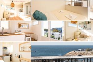 a collage of photos of a room with the ocean at L'Embrun - Plage, port et marché à deux pas in Pornichet