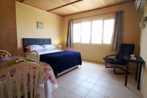 a bedroom with a bed and a table and a window at Esaw Place in Christ Church