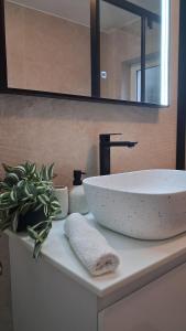 a bathroom counter with a sink and a mirror at Apartment Antea -Opatija riviera in Mošćenička Draga +29 photos