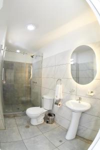 a bathroom with a toilet and a sink and a shower at Hotel Terrazas del sol in Arequipa
