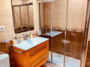 a bathroom with a sink and a shower at La Florida 43 in Soria