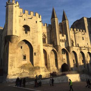 a large castle with people standing in front of it at Studio au cœur d'Avignon intra-muros in Avignon