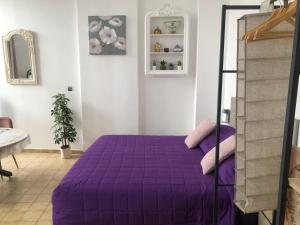 a bedroom with a purple bed in a room at Studio au cœur d'Avignon intra-muros in Avignon