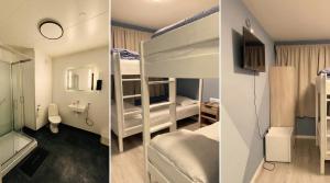 two pictures of a room with bunk beds at Ahmad sweet home in Vardø