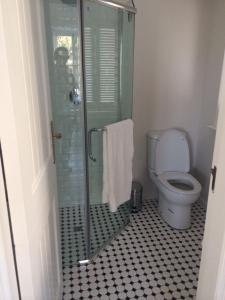 uma casa de banho com um chuveiro e um WC. em Atholanda em Joanesburgo