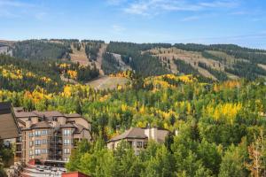a view of a mountain with trees and buildings at Ski-In Ski-Out Resort Studio Steps from Slopes in Snowmass Village