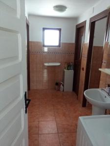 a bathroom with a sink and a toilet and a shower at Grădina Zoriza in Buzău