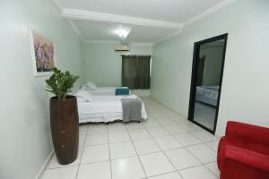 a bedroom with a bed and a potted plant at Eder Hotel in Cacoal +66 photos