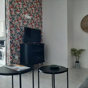 a living room with two tables and a tv at Apartamento Rural Borgia in Borja