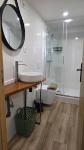 a bathroom with a sink and a shower at Casinhas da Ajuda nº15 in Lisbon +17 photos