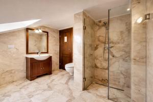 a bathroom with a toilet and a sink and a shower at Villa DeaDorata in Oradea +73 photos