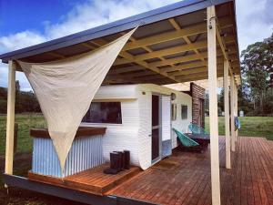 awning over a porch of a mobile caravan at Little T in Yarra Junction