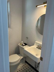 a bathroom with a white toilet and a sink at Boots Court Motel in Carthage