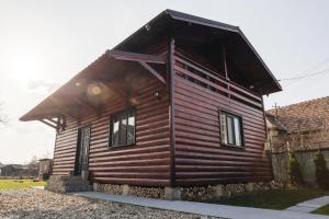a small wooden house with a roof at Zen Home in Mihai Viteazu