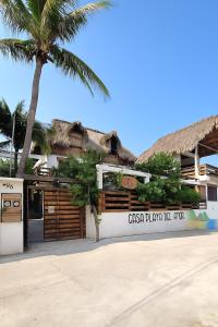 a building with a palm tree in front of it at Casa playa del Amor in San Pedro Pochutla