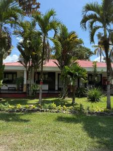 a house with palm trees in front of it at Lagos de Samarcanda in Cumaral
