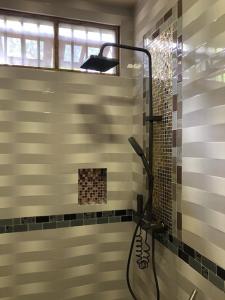 a bathroom with a shower with a shower at Thresher shark inn in Fuvahmulah