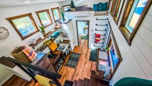 an overhead view of a living room in a tiny house at The Sundance Tiny Home in Pauma Valley
