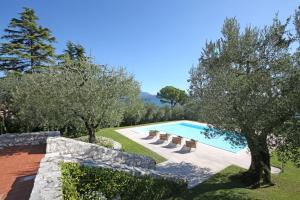 a swimming pool in a yard with trees at Villa Elena in Manerba del Garda