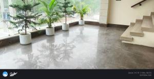 a lobby with potted plants and stairs in a building at The grand regency in Rāmpur