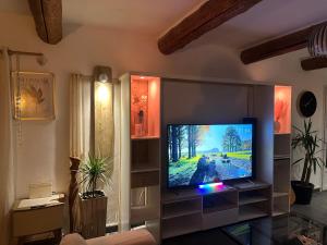 a flat screen tv sitting on a entertainment center at Villa Sainte Anne in Sénas