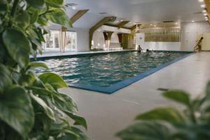 a large swimming pool with people in the water at Sequoia Duo 2 chalets voisins, familles,amis,détente in Durbuy