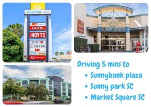 a collage of four pictures of a shopping mall at 14A Convenient Ensuite Room in Coopers Plains in Brisbane