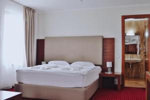 a bedroom with a large bed and a bathroom at Hotel Dennis in Mediaş +46 photos