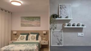 a bedroom with a bed and a wall with shelves at Las Brisas in Benicàssim +56 photos